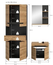 Badezimmer-Set >Canu< in Basalt grau/Artisan Eiche Dekor - 154x193x34cm (BxHxT)