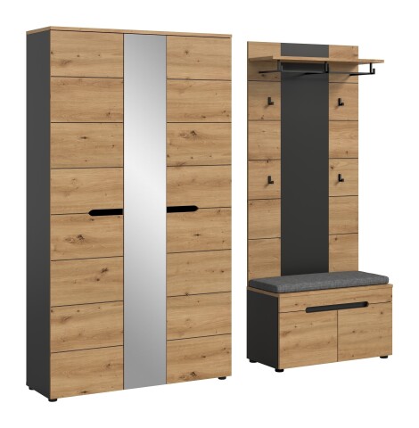 Garderoben-Set >Canu< in Basalt grau/Artisan Eiche Dekor - 200x190x37cm (BxHxT)