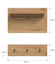 Garderobenpaneel >Canu< in Artisan Eiche Nachbildung - 80x73x27cm (BxHxT)