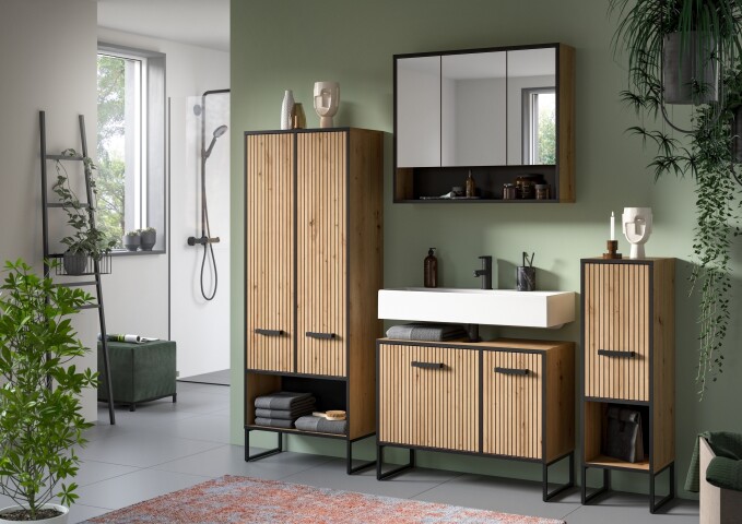 Badezimmer-Set >Bagno< in Artisan Eiche Nachbildung - 199x192x36cm (BxHxT)