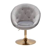 Loungesessel >WL6.299< in Samt grau / gold - 67x100x62cm (BxHxT)
