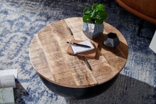 Couchtisch >WL6.323< in Mango / Schwarz, Massivholz / MEtall - 34x60cm (HxD)