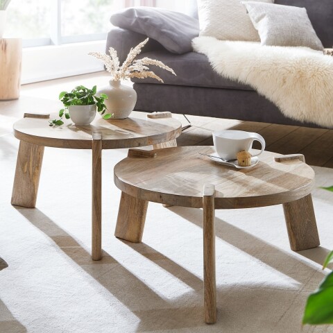 Satztisch >WL6.344< (2-teilig) in Mango, Massivholz - 32x53cm (HxD)