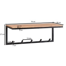 Garderobenpaneel >WL6.354< in Akazie / schwarz - 70x27x30 (BxHxT)