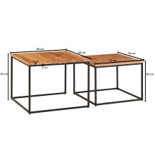 Satztisch >WL6.364< (2-teilig) in Akazie, Massivholz / Metall - 60x46x60 (BxHxT)
