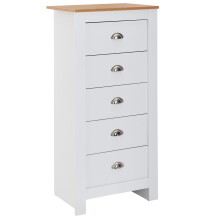 Schubkastenkommode >WL6.379< in Weiß / Eiche Dekor - 53x114x39 (BxHxT)