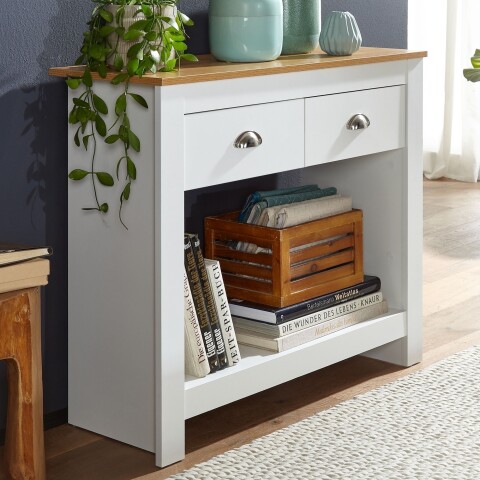 Konsolentisch >WL6.386< in Weiß / Eiche Dekor, Holzwerkstoff - 85x76x35 (BxHxT)