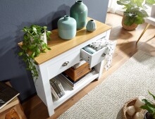 Konsolentisch >WL6.386< in Weiß / Eiche Dekor, Holzwerkstoff - 85x76x35 (BxHxT)