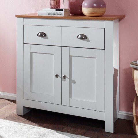 Kommode >WL6.387< in Weiß / Eiche Dekor, Holzwerkstoff - 79x81x35cm (BxHxT)