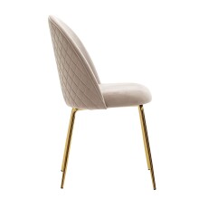 Esszimmerstuhl >WL6.402< (2er-Set) in Beige / gold, Samt - 53x87x50cm (BxHxT)