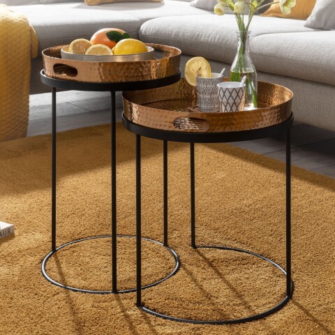 Satztisch >WL6.459< (2-teilig) in Gold / Schwarz, Metall - 45x38cm (HxD)
