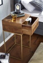 Nachtkonsole >WL6.478< in Mango / Gold, Massivholz / Metall - 40x75x35cm (BxHxT)