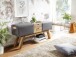 Sitzbank >WL6.480< in Grau / Mango, Stoff / Massivholz - 120x56x30cm (BxHxT)