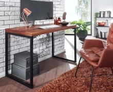 Schreibtisch >WL6.518< in Sheesham / schwarz - 117x77x59 (BxHxT)