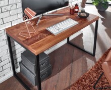 Schreibtisch >WL6.518< in Sheesham / schwarz - 117x77x59 (BxHxT)