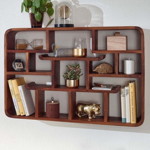 Wandregal >WL6.529< in Sheesham, Massivholz - 80x55x15cm (BxHxT)