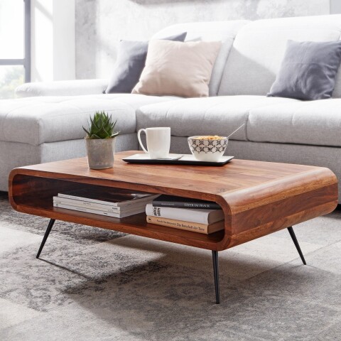 Couchtisch >WL6.534< in Sheesham, Massivholz / Edelstahl - 90x30x55cm (BxHxT)