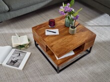 Couchtisch >WL6.535< in Sheesham, Massivholz / Edelstahl - 60x35x60cm (BxHxT)