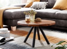 Couchtisch >WL6.537< in Sheesham / schwarz, Massivholz/ Edelstahl - 35x60 (HxD)