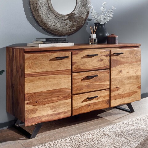 Sideboard >WL6.544< in Sheesham / schwarz - 145x82x45 (BxHxT)