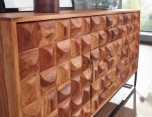 Sideboard >WL6.545< in Sheesham / schwarz - 145x81x45 (BxHxT)