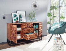Sideboard >WL6.545< in Sheesham / schwarz - 145x81x45 (BxHxT)
