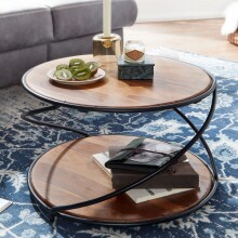Couchtisch >WL6.551< in Sheesham / schwarz, Massivholz / Edelstahl - 35x58 (HxT)