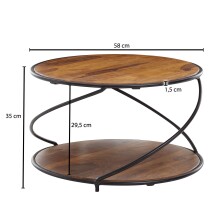 Couchtisch >WL6.551< in Sheesham / schwarz, Massivholz / Edelstahl - 35x58 (HxT)