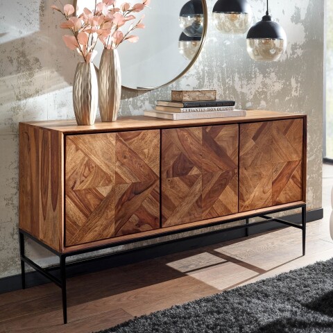 Sideboard >WL6.559< in Sheesham / schwarz - 123x70x45 (BxHxT)
