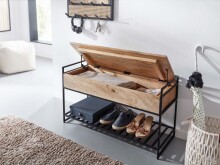 Schuhbank >WL6.586< in Mango / schwarz, Massivholz & Metall - 90x52x38cm (BxHxT)