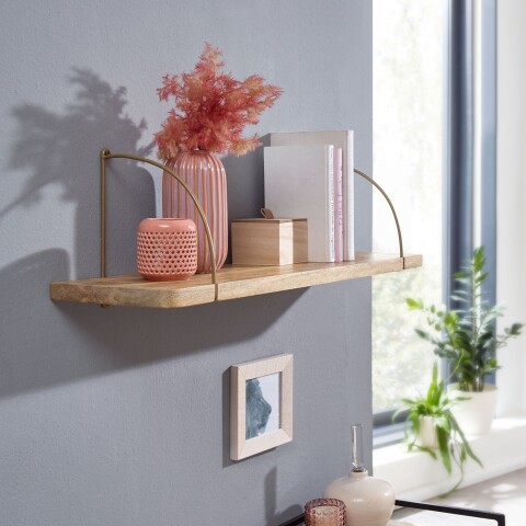 Wandboard >WL6.595< in Mango / gold, Massivholz / Metall - 60x25x22cm (BxHxT)