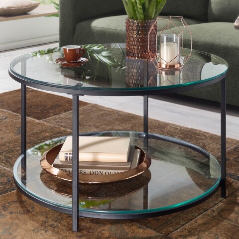 Couchtisch >WL6.610< in schwarz, Metall / Glas - 45x80cm (HxT)