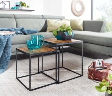 Satztisch >WL6.635< (2-teilig) in Mango / schwarz - 40x44x40 (BxHxT)