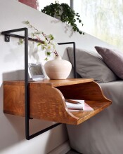 Nachttisch >WL6.638< hängend, Mango / schwarz, Massivholz & Metall - 44x45x35 (BxHxT)