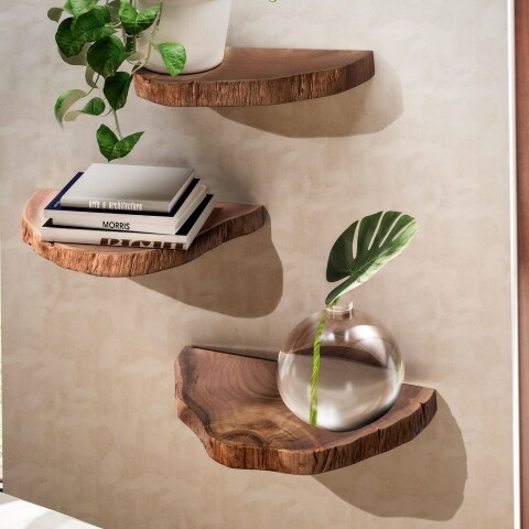 Wandboard >WL6.776< (3-teilig) in Akazie, Massivholz - 47x4x26cm (BxHxT)