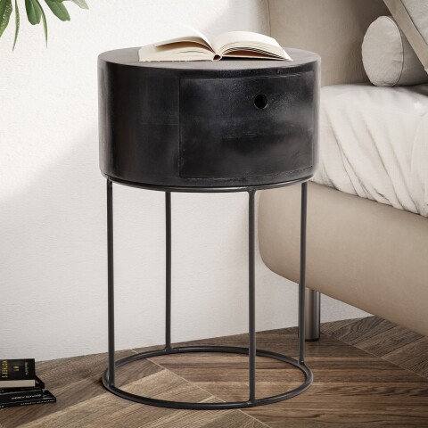 Nachttisch >WL6.848< in Mango Schwarz, Massivholz - 60x40cm (HxD)
