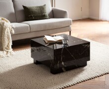 Couchtisch >MONOBLOC< in Marmor Optik schwarz, MDF - 60x35x60cm (BxHxT)