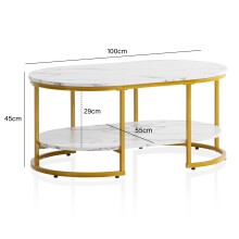 Couchtisch >WL6.895< in Marmor Optik Weiß / Gold - 100x45x60 (BxHxT)