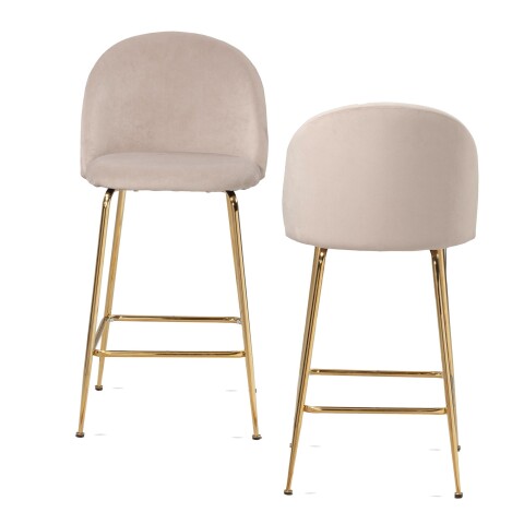 Barhocker >WL6.943< (2er-Set) in Beige & gold, Samt - 50x102x50cm (BxHxT)