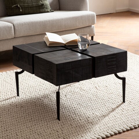 Couchtisch >WL6.980< in Mango schwarz, Massivholt / Metall - 60x40x60cm (BxHxT)