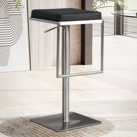 Barhocker >WL6.981< in Schwarz & Edelstahl - 38x91x39cm (BxHxT)