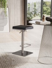 Barhocker >WL6.982< in Schwarz & Edelstahl - 37x82x37cm (BxHxT)