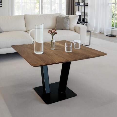 Couchtisch >WL7.012< in Akazie Braun, Massivholz & Metall - 60x40x60cm (BxHxT)