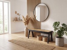 Sitzbank >WL7.015< in Akazie Schwarz & Wiener Geflecht - 120x48x38 (BxHxT)