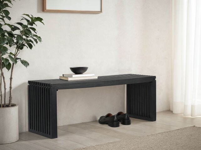 Sitzbank Akazie Massivholz 120 cm Schwarz Garderobenbank Flurbank