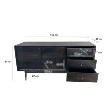 Sideboard >WL7.021< in Akazie Schwarz, Massivholz - 160x81x42cm (BxHxT)
