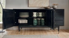 Sideboard >WL7.021< in Akazie Schwarz, Massivholz - 160x81x42cm (BxHxT)