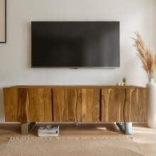 Lowboard >WL7.028< in Akazie, Massivholz & Edelstahl - 160x56x46cm (BxHxT)