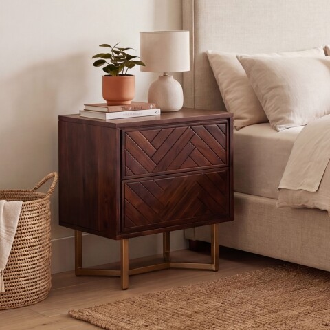 Nachtkommode >WL7.039< in Akazie, Massivholz - 45x57x40cm (BxHxT)