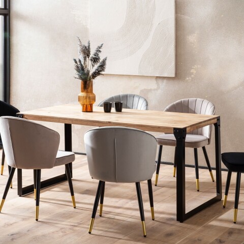 Esstisch >WL7.046< in Akazie / schwarz, Massivholz & Metall - 120x76x60 (BxHxT)